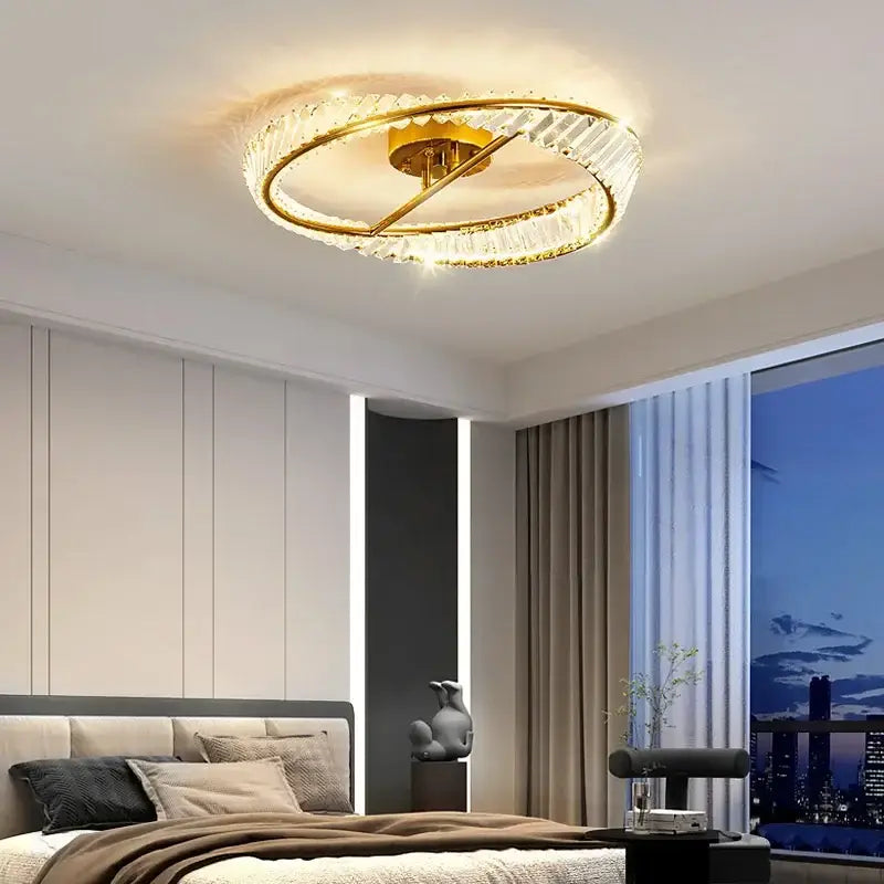 Modern gold crystal rings led ceiling light for living room
