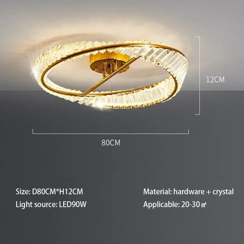 Modern gold crystal rings led ceiling light for living room