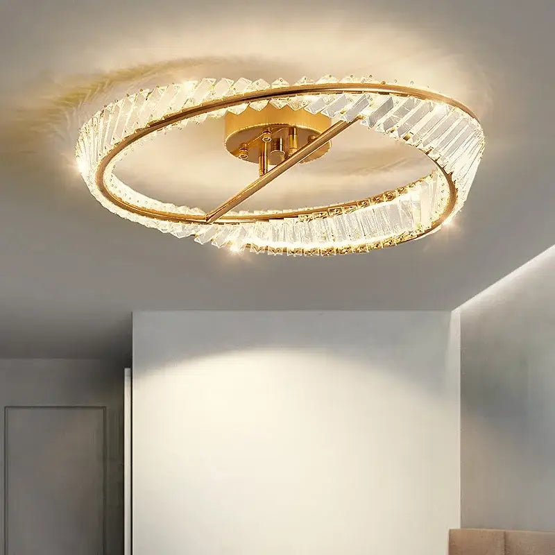 Modern gold crystal rings led ceiling light for living room