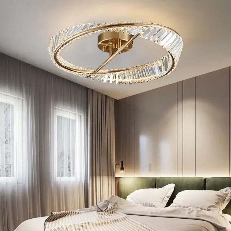 Modern gold crystal rings led ceiling light for living room