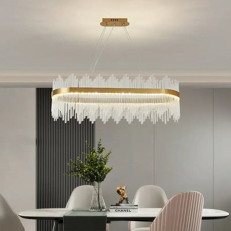 Modern gold crystal rod round chandelier living room light