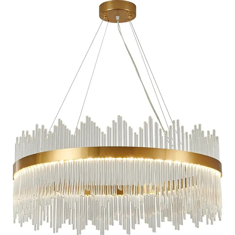 Modern gold crystal rod round chandelier living room light