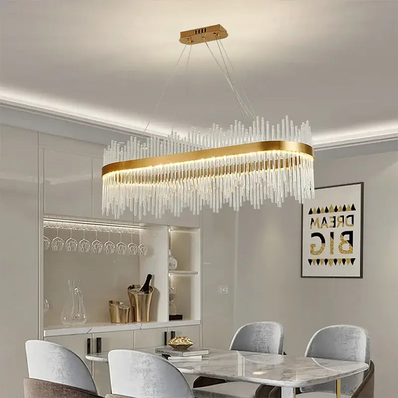 Modern gold crystal rod round chandelier living room light