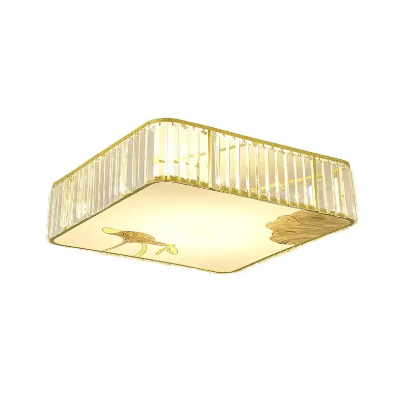 Modern gold crystal round ceiling light bedroom lotus decor