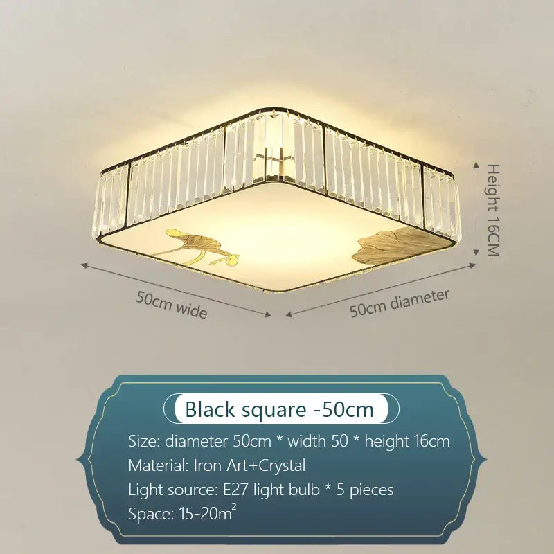 Modern gold crystal round ceiling light bedroom lotus decor