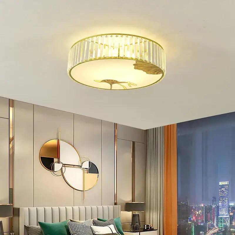 Modern gold crystal round ceiling light bedroom lotus decor