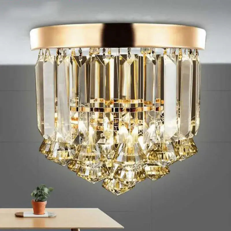 Modern gold crystal round ceiling lights for luxe living room