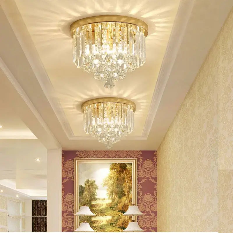 Modern gold crystal round ceiling lights for luxe living room