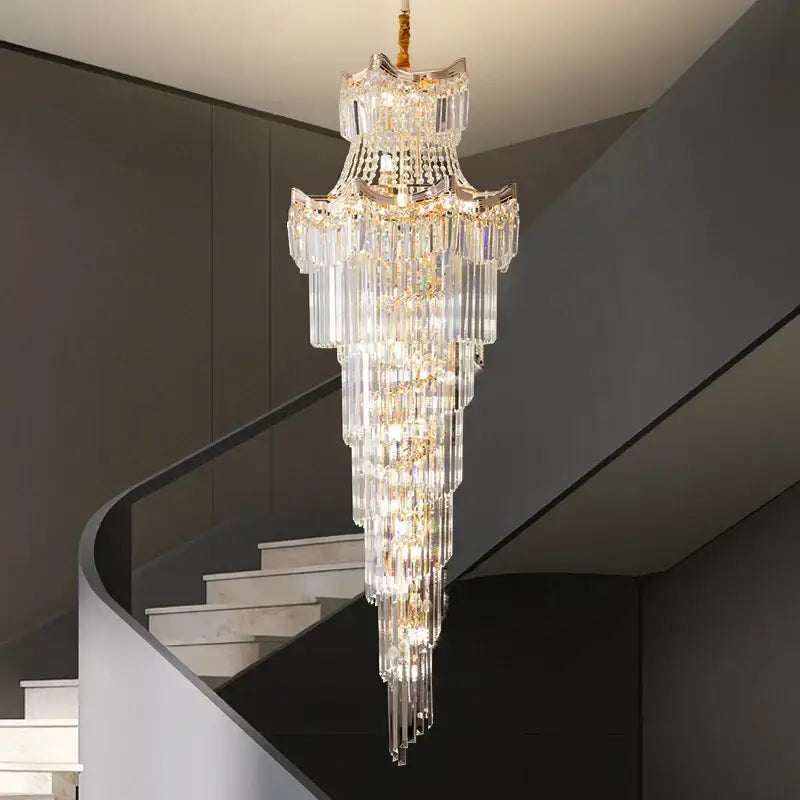 Modern gold crystal stair chandelier living room cascading light