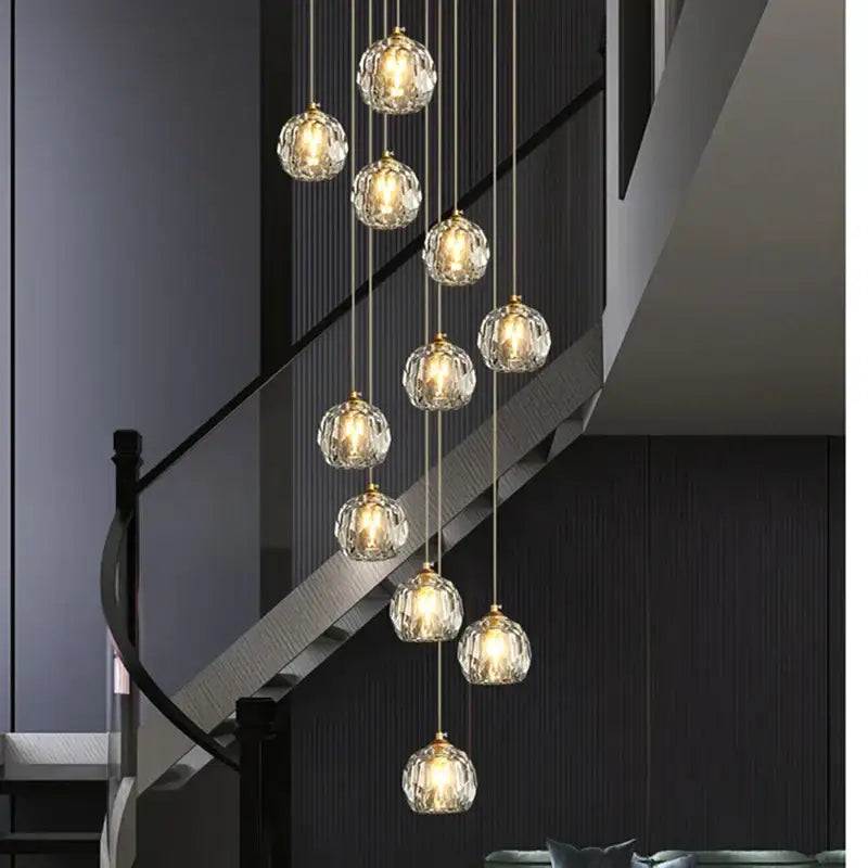 Modern gold crystal stair football shaped chandelier stairwell light