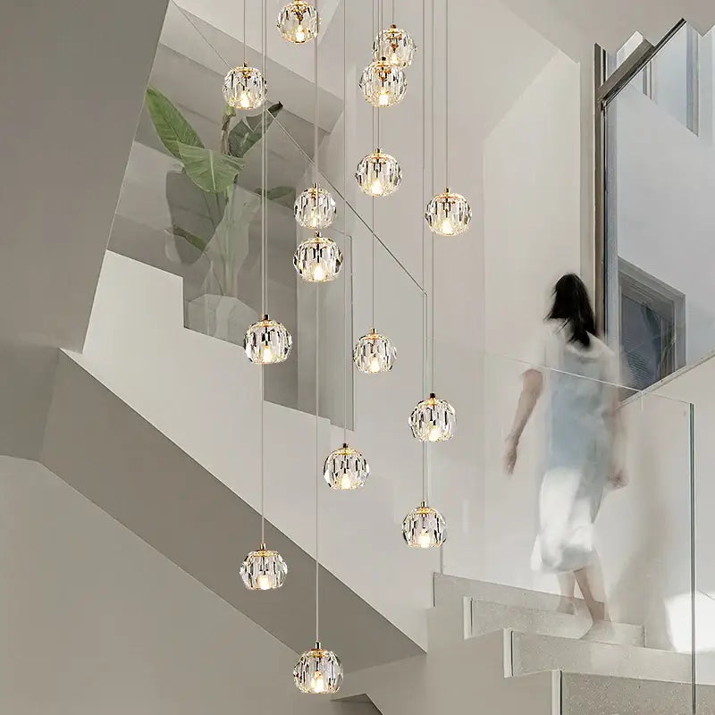 Modern gold crystal stair football shaped chandelier stairwell light