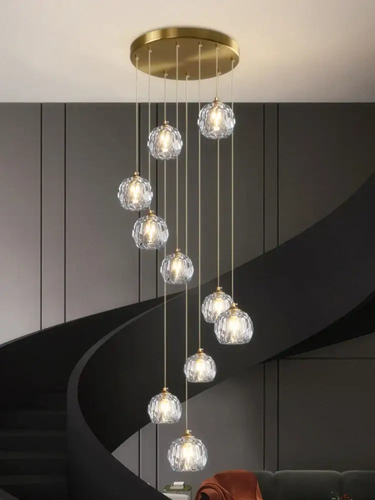 Modern gold crystal stair football shaped chandelier stairwell light