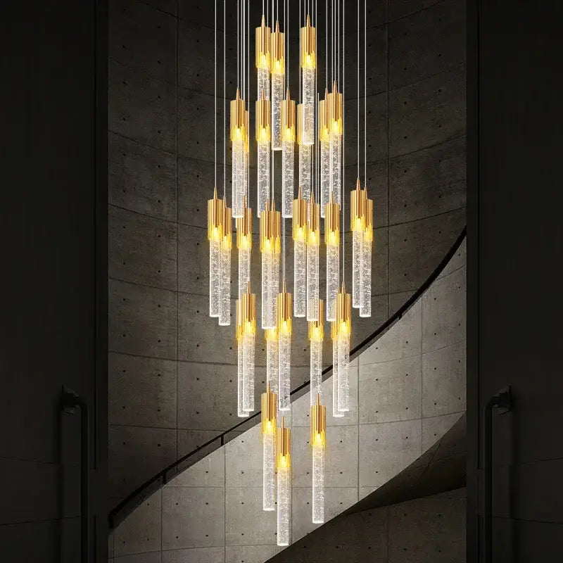 Modern gold crystal staircase chandelier stairwell led hanging lamp