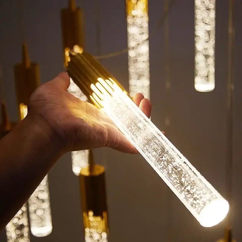 Modern gold crystal staircase chandelier stairwell led hanging lamp