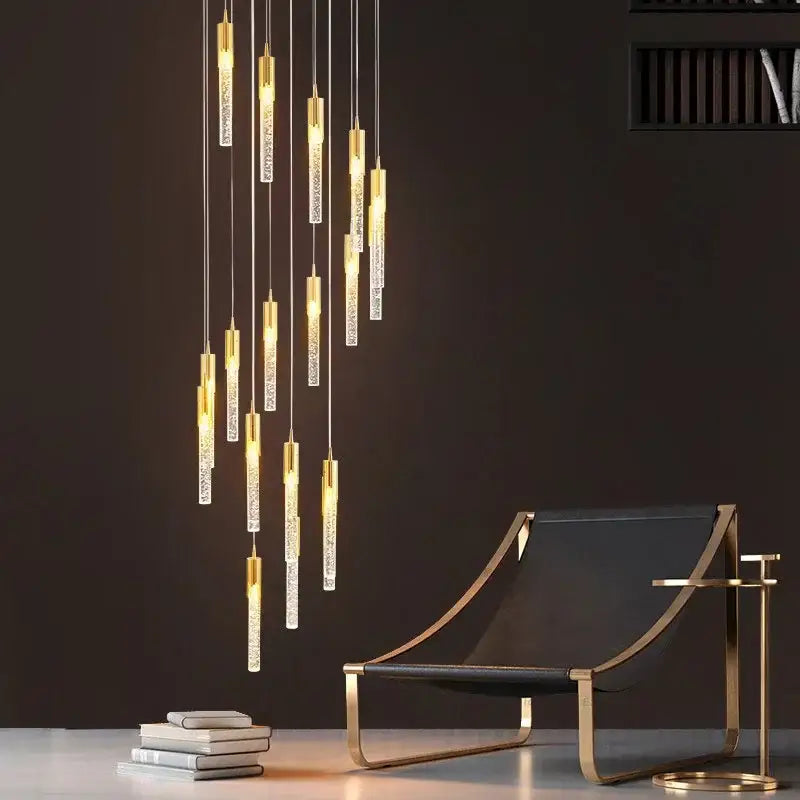 Modern gold crystal staircase chandelier stairwell led hanging lamp