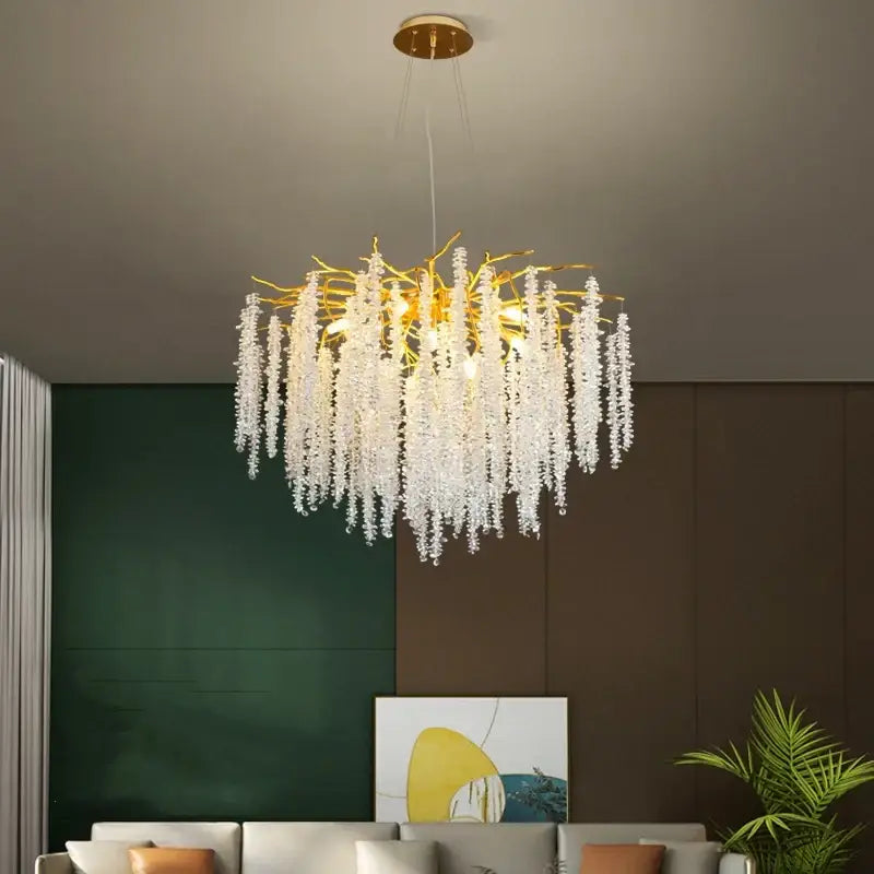 Modern gold crystal tassel chandelier dining room pendant light