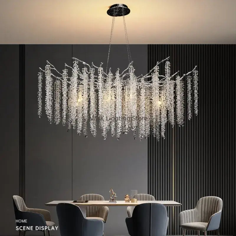 Modern gold crystal tassel pendant chandelier dining room lighting