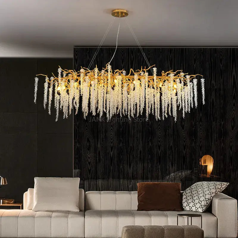 Modern gold crystal tassel pendant chandelier dining room lighting