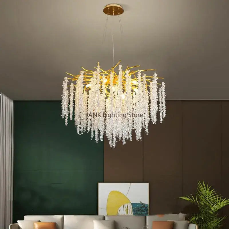 Modern gold crystal tassel pendant chandelier dining room lighting