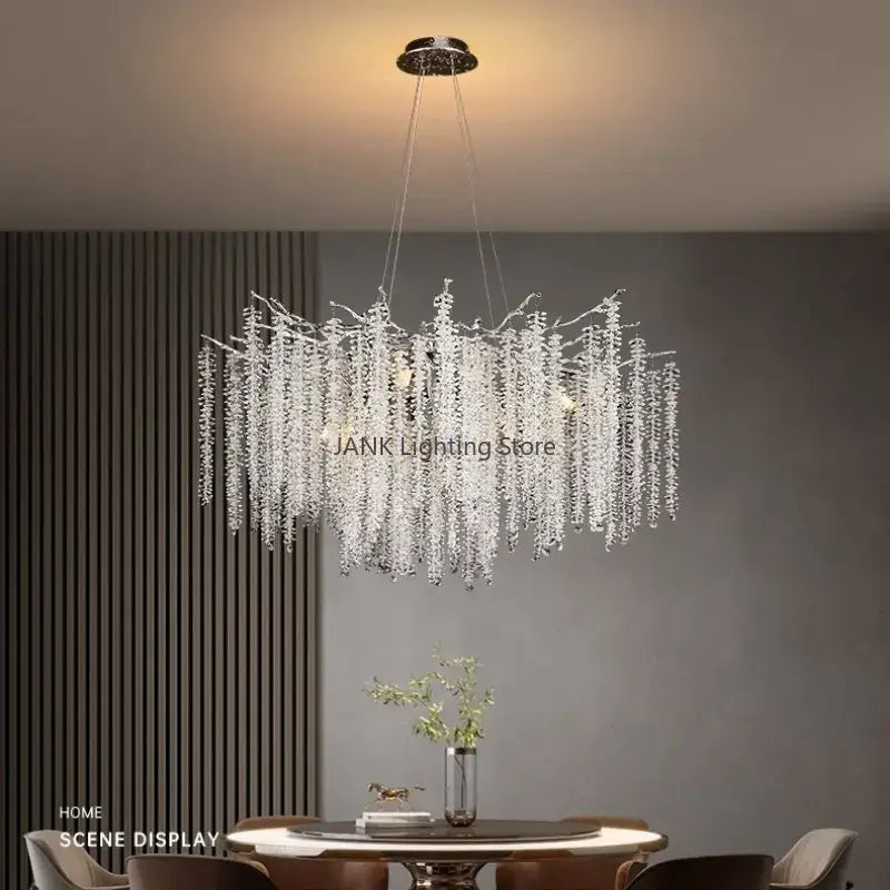 Modern gold crystal tassel pendant chandelier dining room lighting