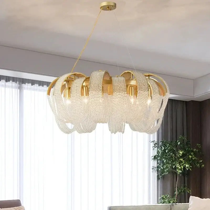 Modern gold crystal tassels led chandelier dining room light
