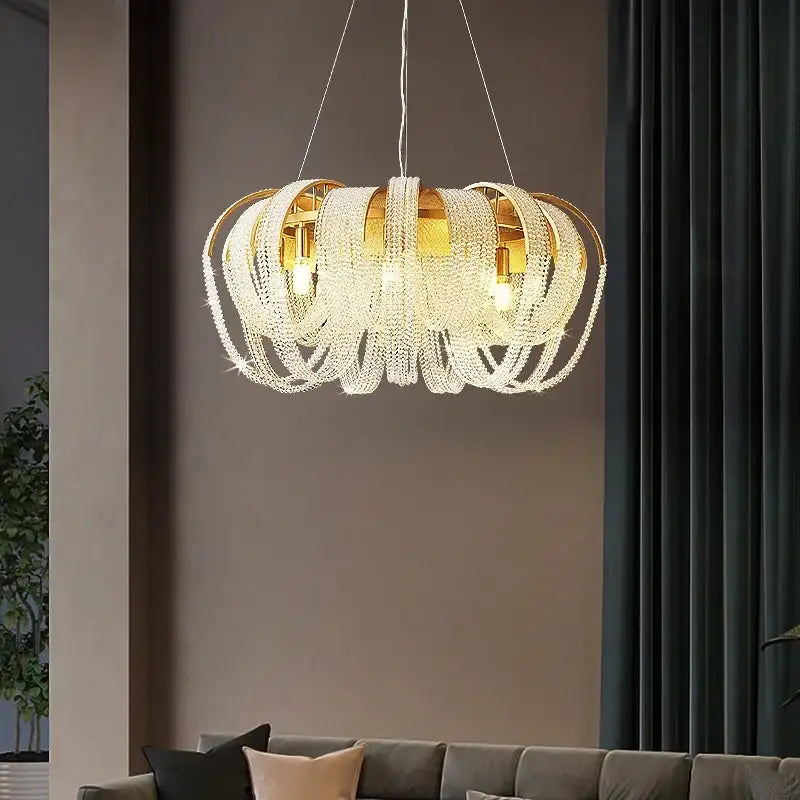 Modern gold crystal tassels led chandelier dining room light