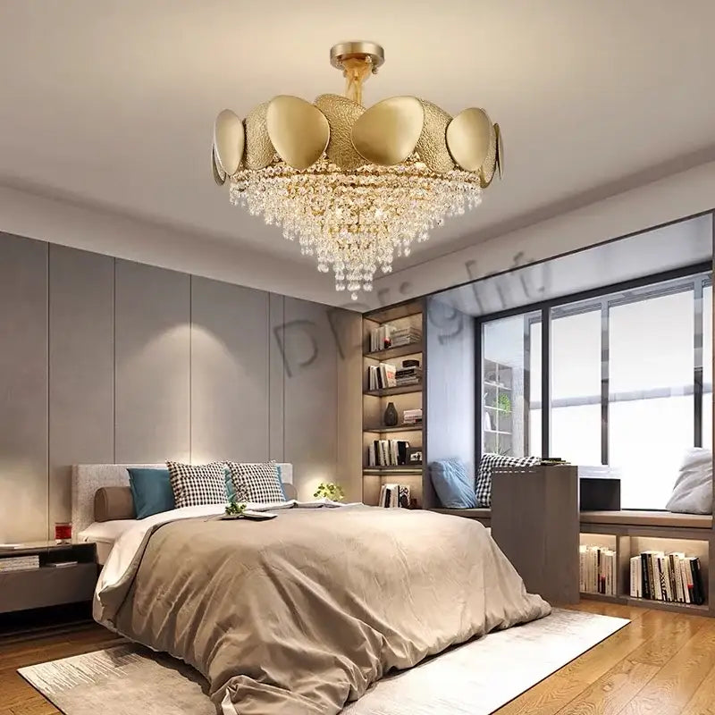 Modern gold crystal tassels led pendant chandelier for dining room