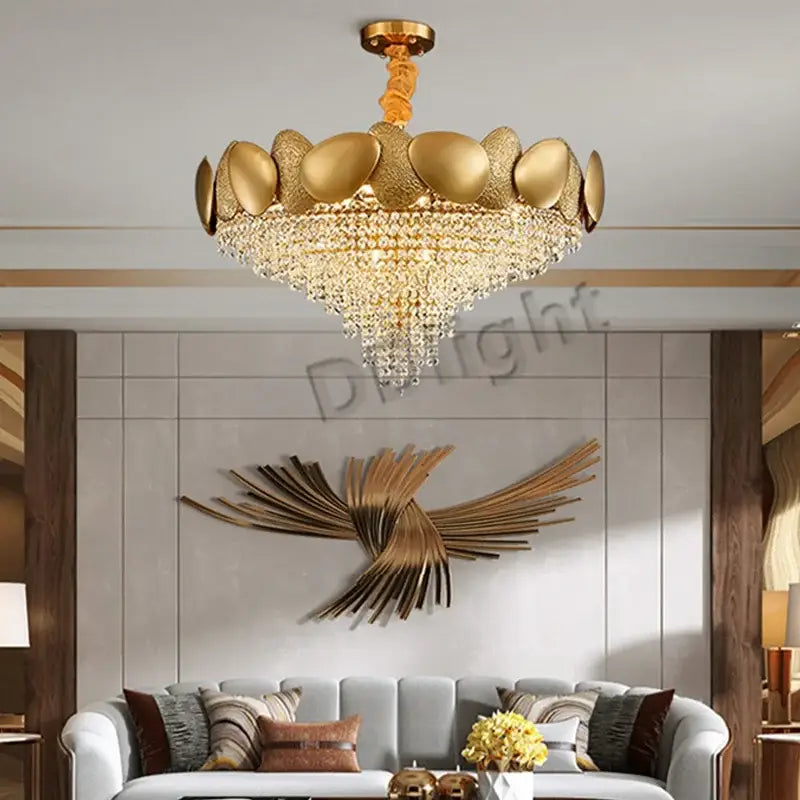Modern gold crystal tassles led pendant chandelier living room