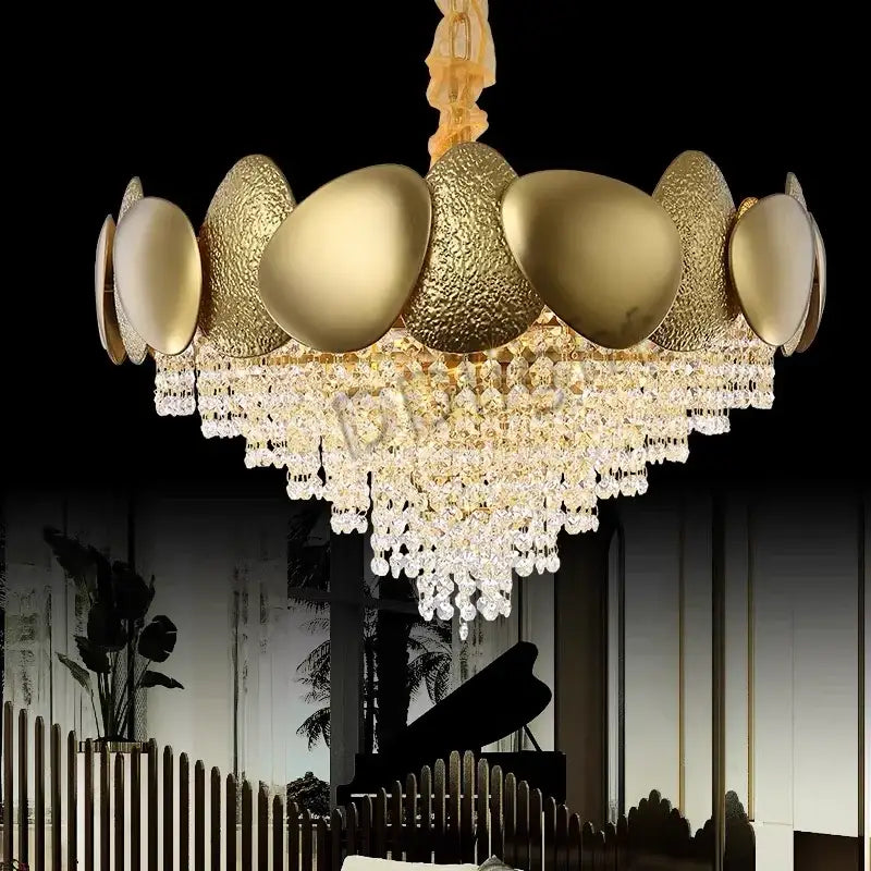 Modern gold crystal tassles led pendant chandelier living room