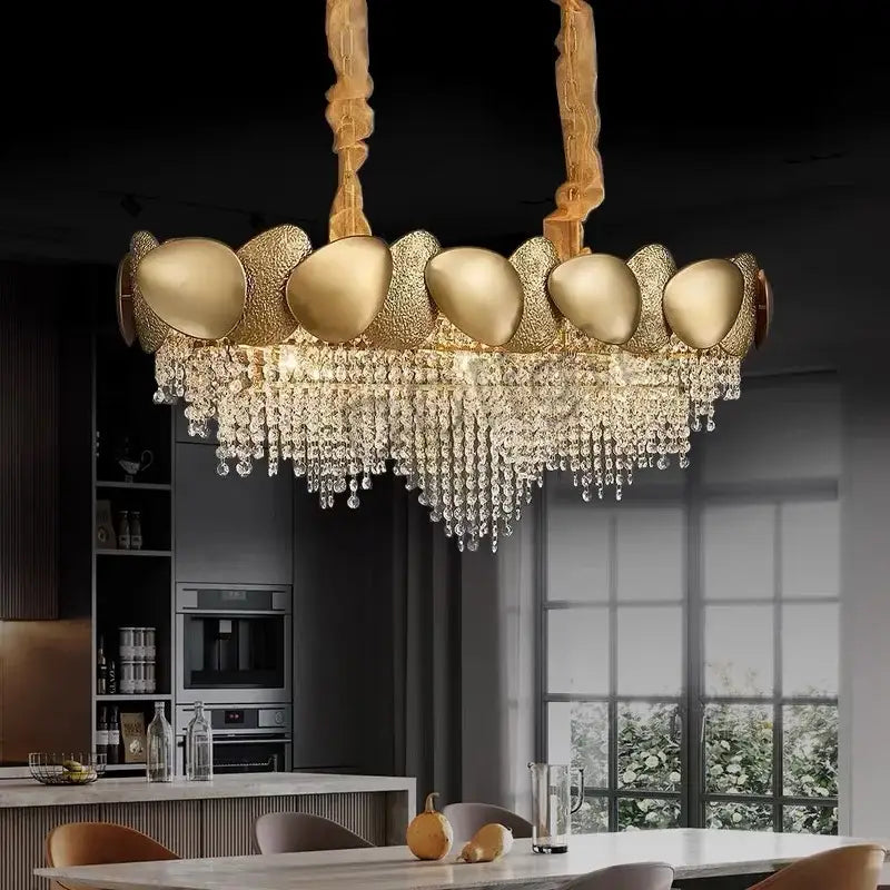 Modern gold crystal tassles pendant light living room chandelier