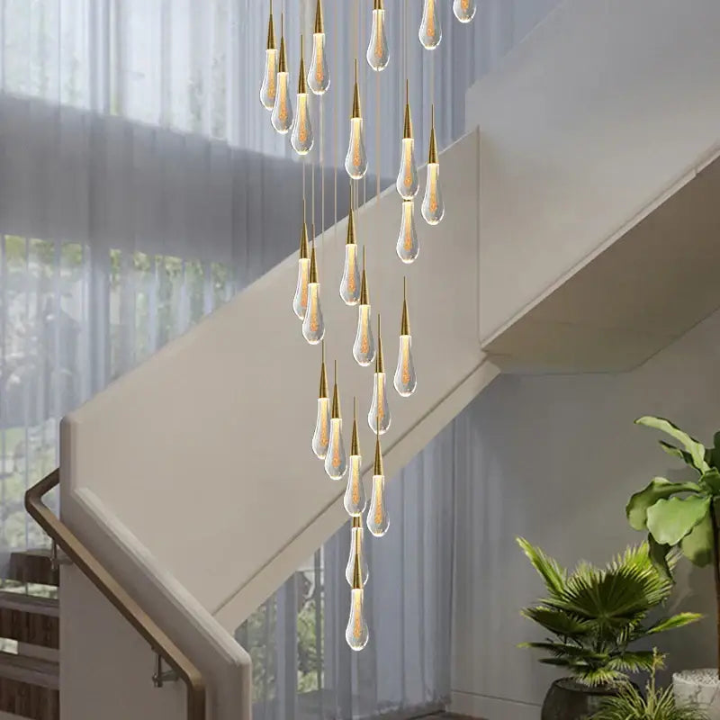 Modern gold crystal tear drop chandelier living room pendant light
