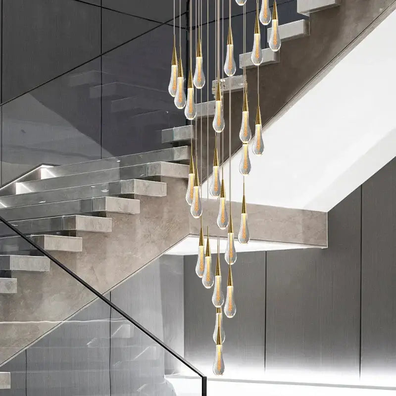Modern gold crystal tear drop chandelier living room pendant light