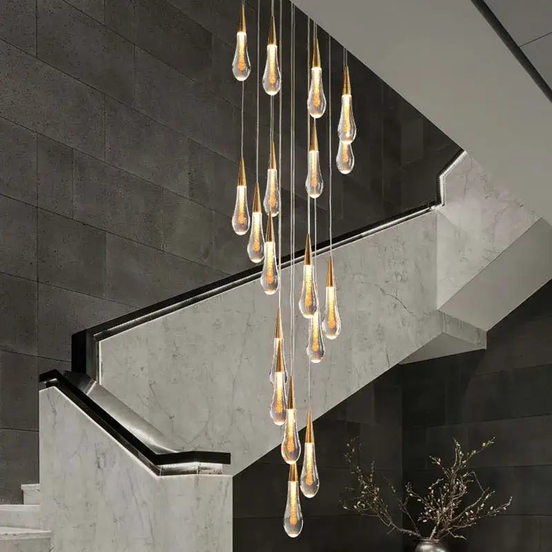 Modern gold crystal tear drop chandelier living room pendant light