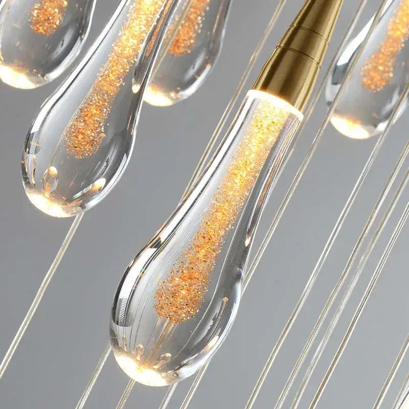 Modern gold crystal tear drop chandelier staircase pendant light