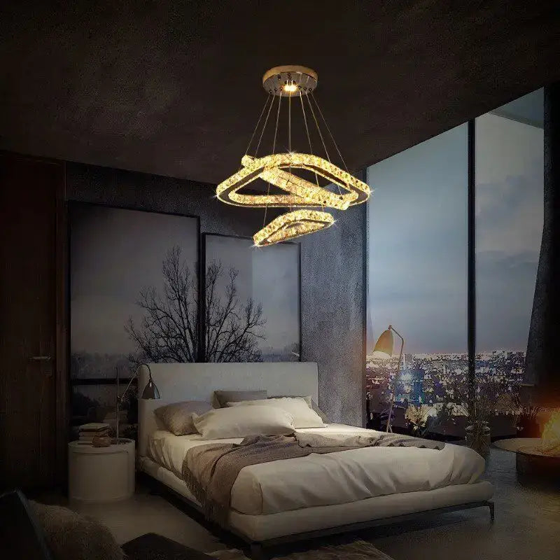 Modern gold crystal triangle chandelier for living room