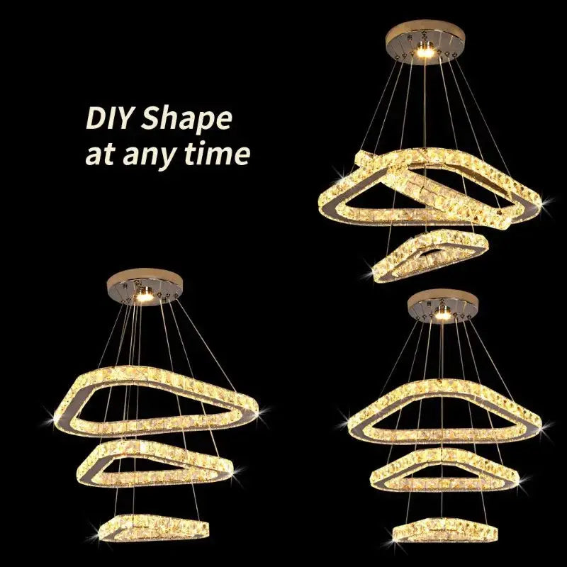 Modern gold crystal triangle chandelier for living room
