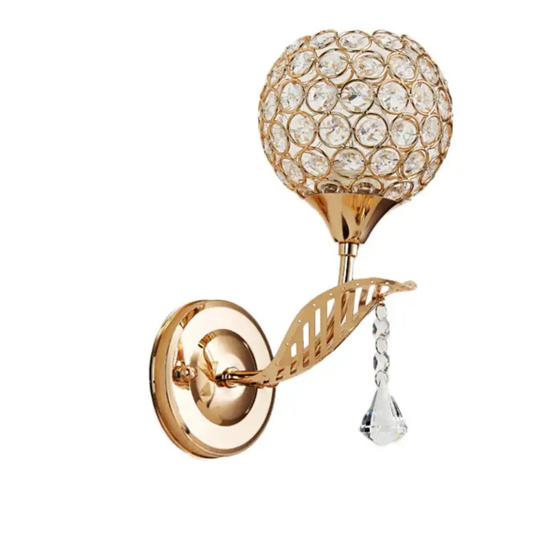 Modern gold crystal wall lamp bedroom spherical sconce decor