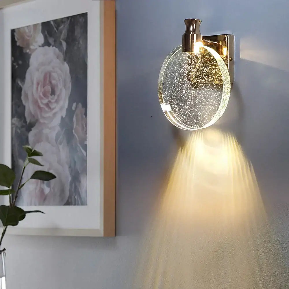 Modern gold crystal wall lamp for bedroom with clear glass shade