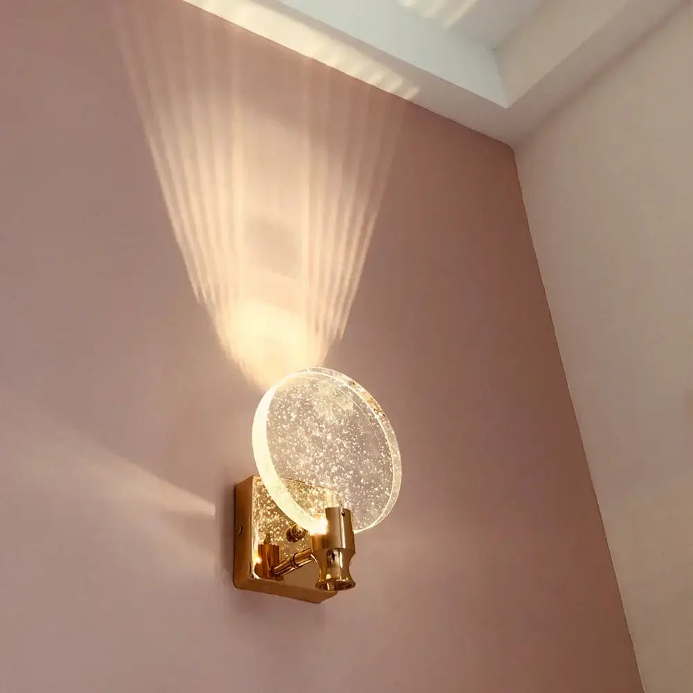 Modern gold crystal wall lamp for bedroom with clear glass shade