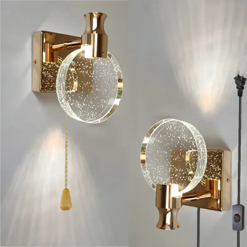 Modern gold crystal wall lamp living room glass globe sconce