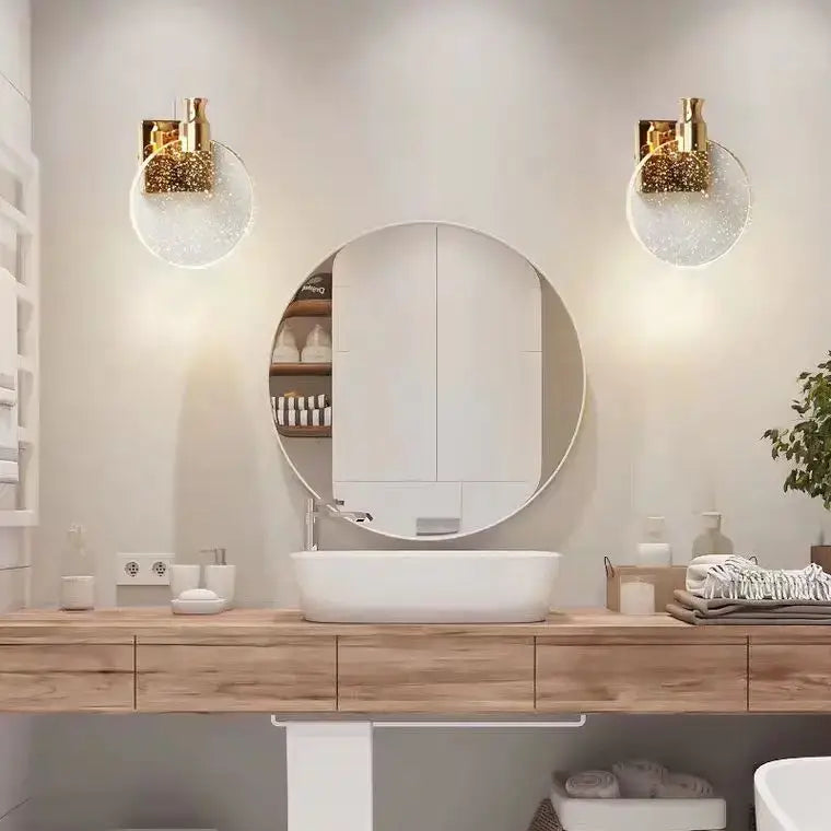 Modern gold crystal wall lamp living room glass globe sconce