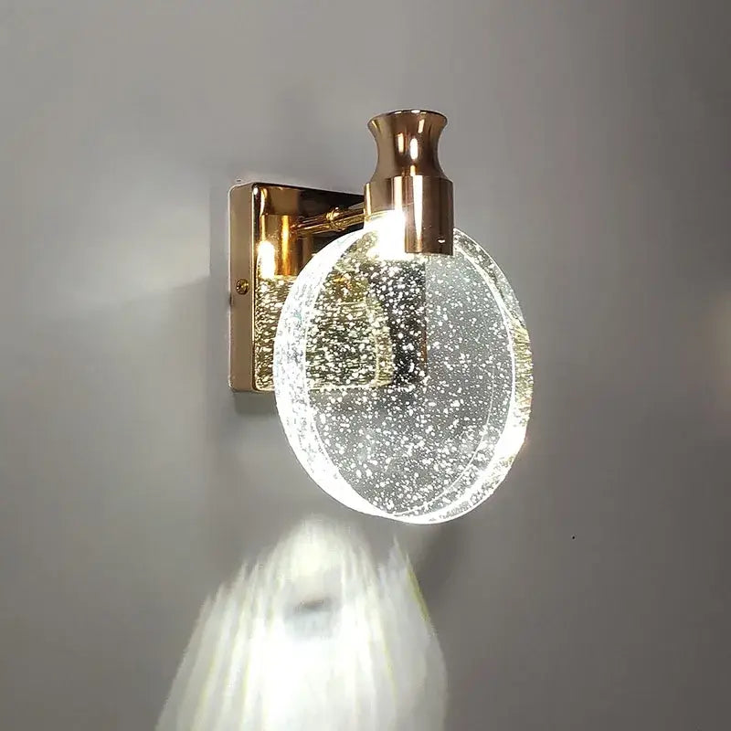 Modern gold crystal wall lamp living room glass globe sconce