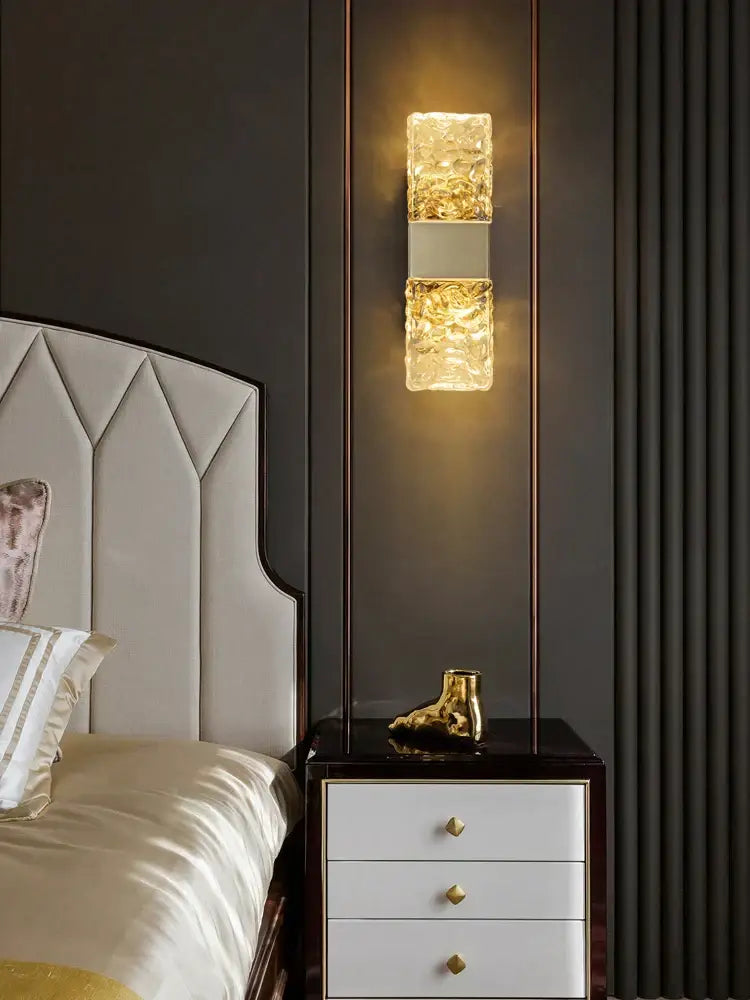 Modern gold crystal wall lamp living room textured glass sconce