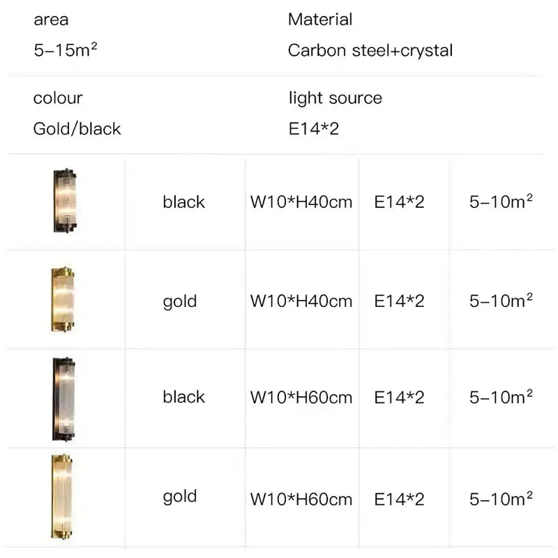 Modern gold crystal wall sconce bedroom glass rod lighting