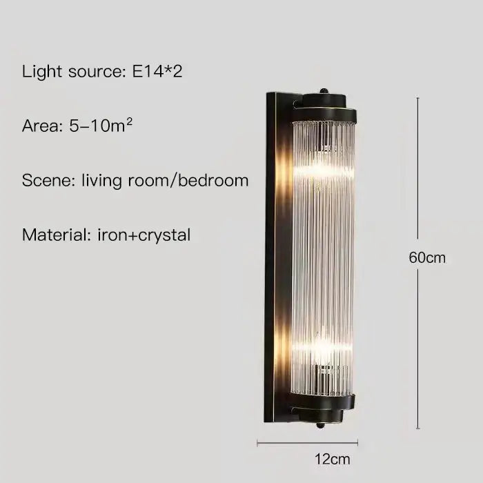 Modern gold crystal wall sconce bedroom glass rod lighting
