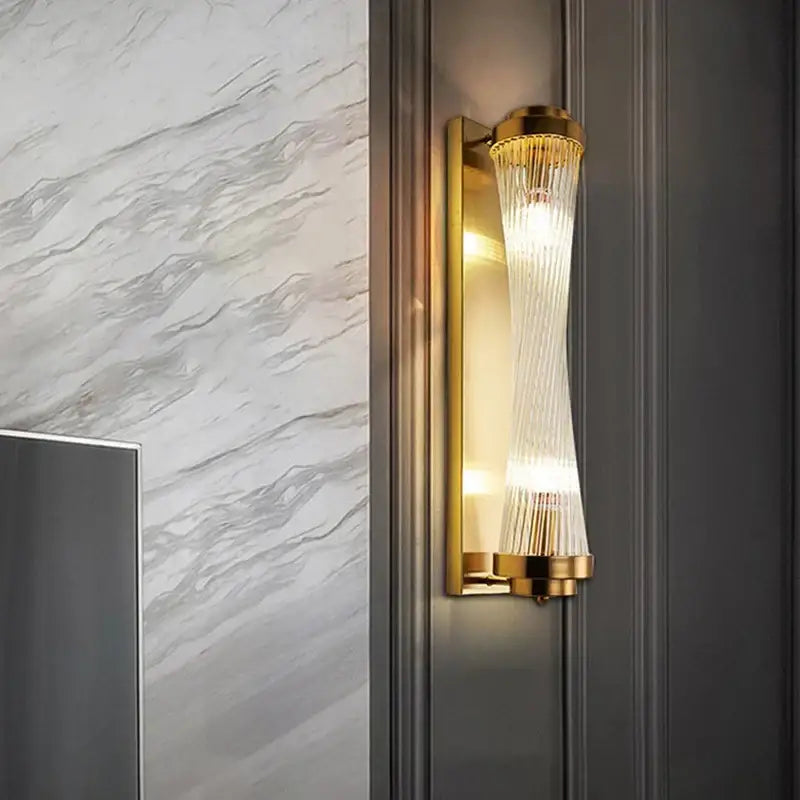 Modern gold crystal wall sconce bedroom glass rod lighting