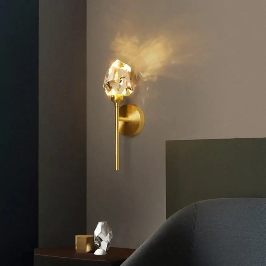Modern gold crystal wall sconce bedroom led fixture