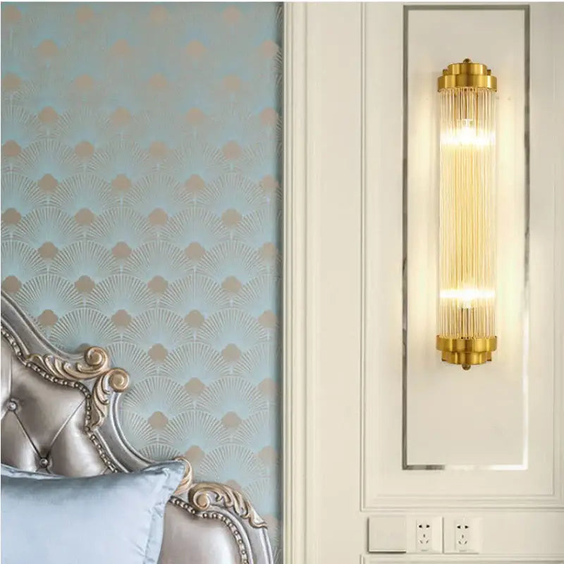 Modern gold crystal wall sconce lamp bedroom glass lighting