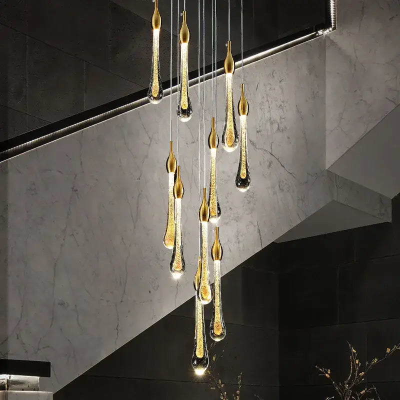 Modern gold crystal water drop chandelier bedroom pendant light