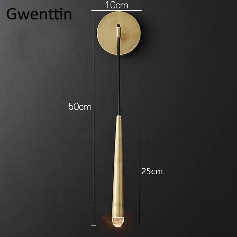 Modern gold crystal water drop wall sconce bedroom led mirror light